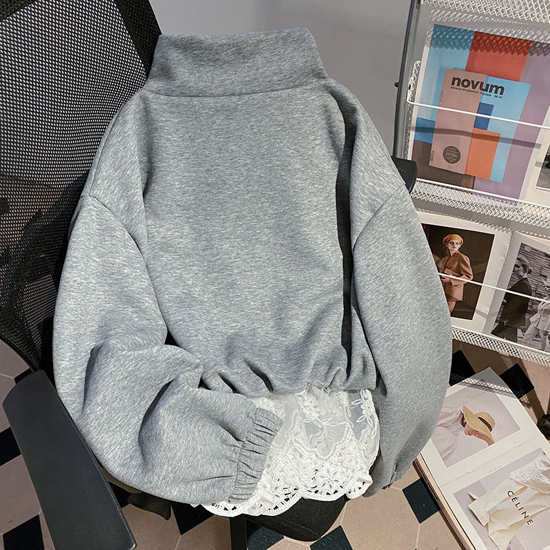 Lace thin hoodie spring and autumn Pseudo-two tops