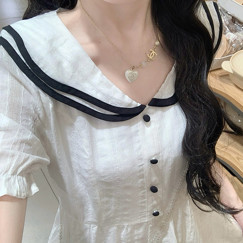 France style college style long dress white sweet dress