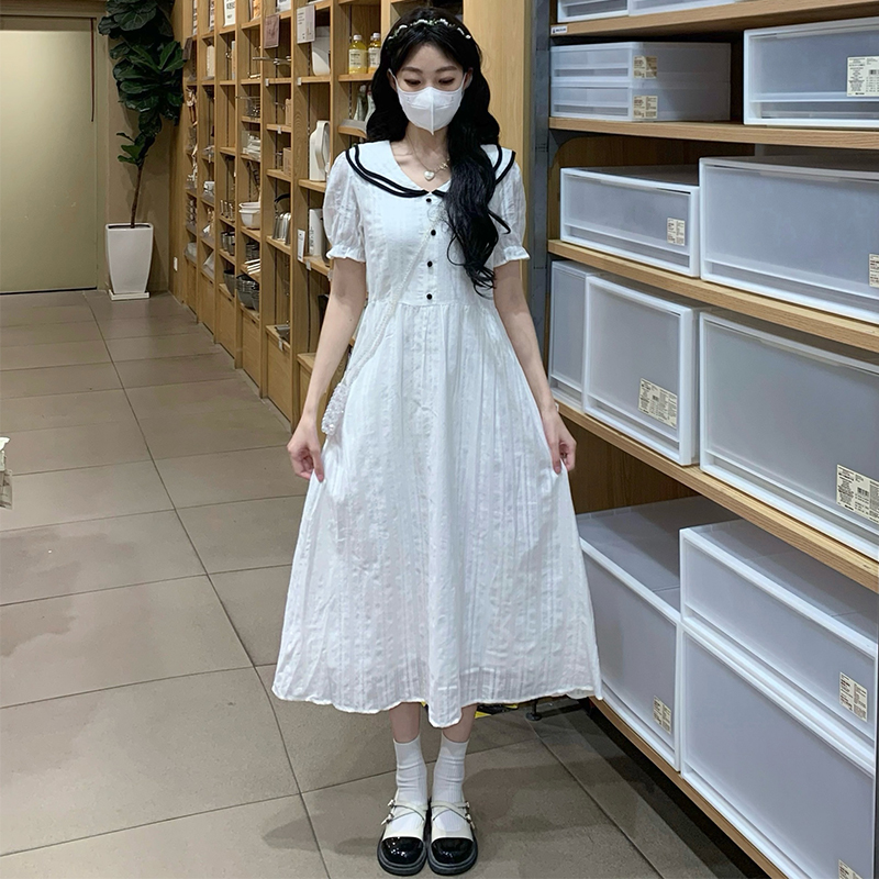 France style college style long dress white sweet dress