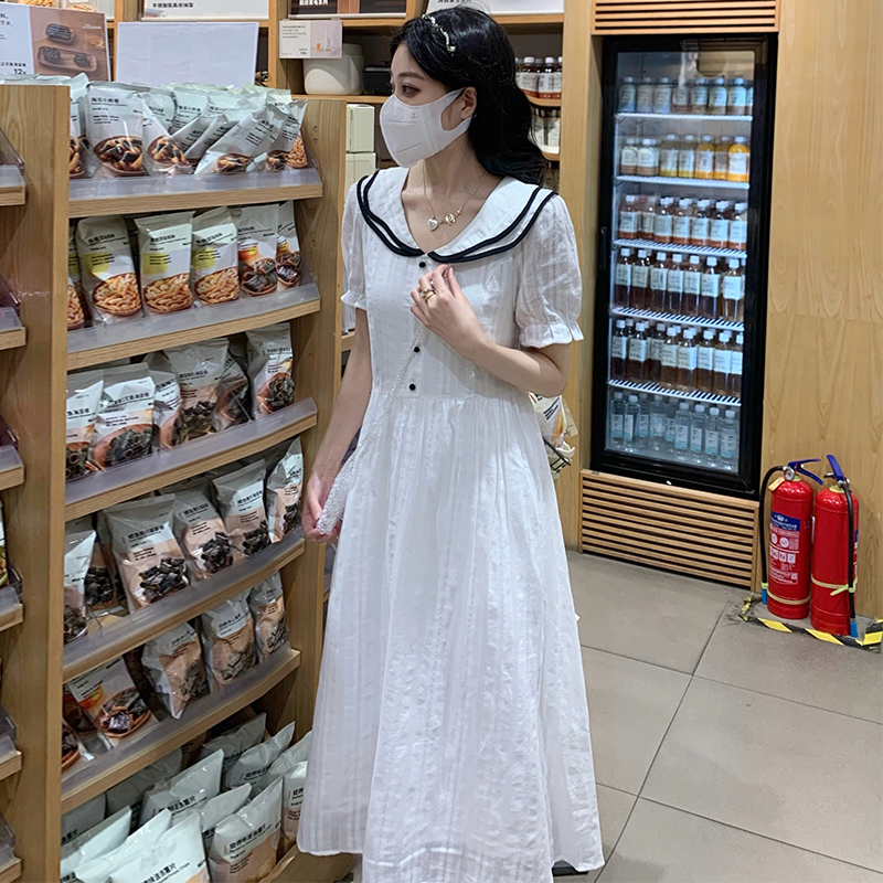 France style college style long dress white sweet dress