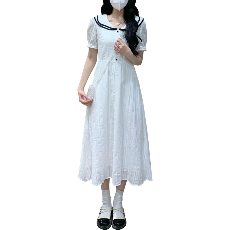 France style college style long dress white sweet dress