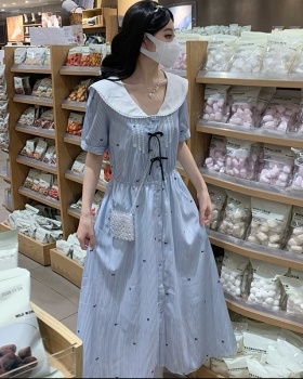 Jacquard vacation navy collar refreshing dress