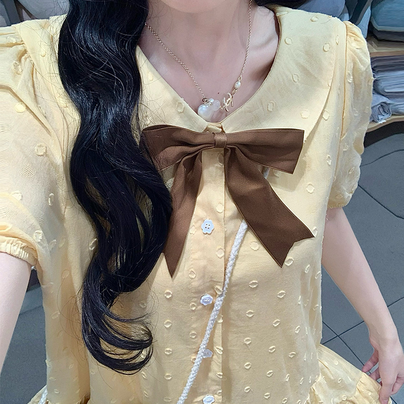 Yellow polka dot maiden cake jacquard dress