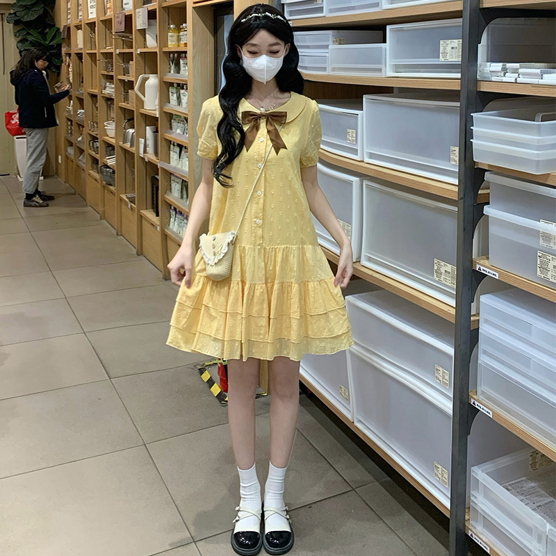 Yellow polka dot maiden cake jacquard dress