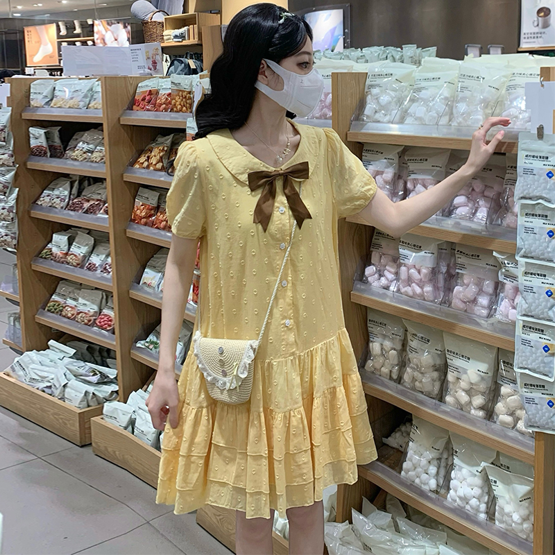 Yellow polka dot maiden cake jacquard dress