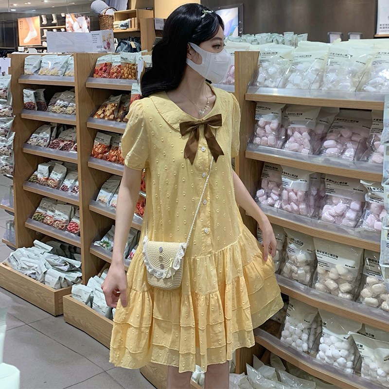 Yellow polka dot maiden cake jacquard dress