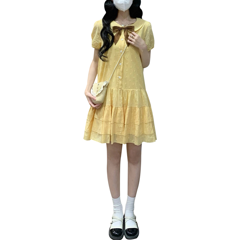 Yellow polka dot maiden cake jacquard dress