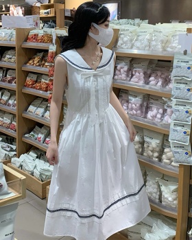 Navy collar mixed colors sleeveless dress long dress