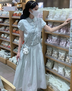 Doll collar sweet shirt short sleeve long skirt 2pcs set