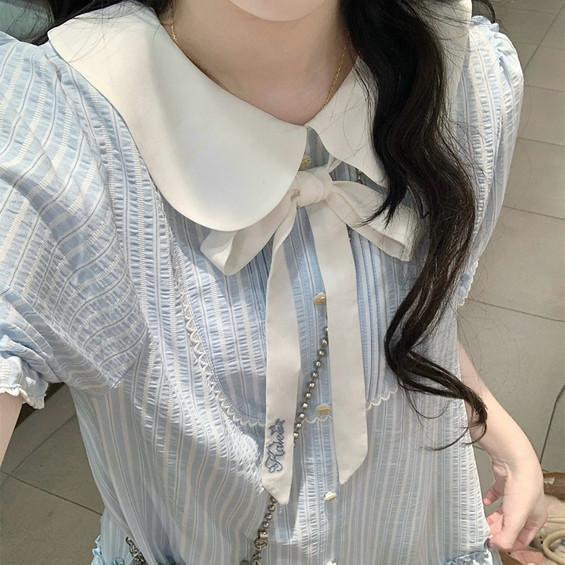 Blue show young shirt doll collar niche dress