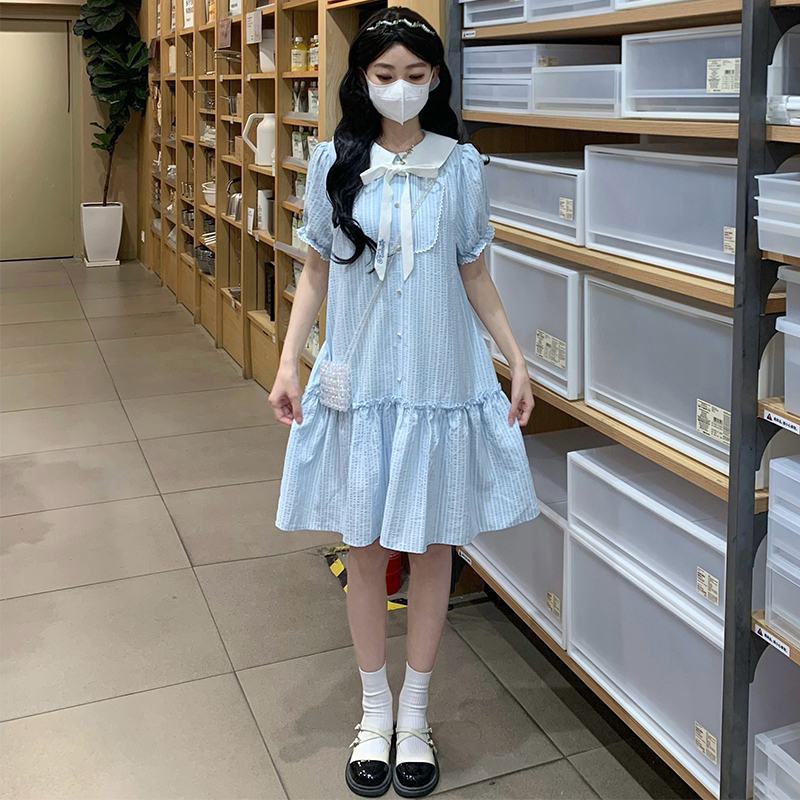 Blue show young shirt doll collar niche dress