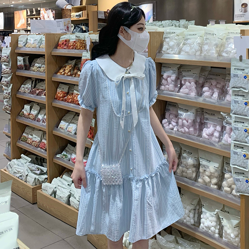 Blue show young shirt doll collar niche dress