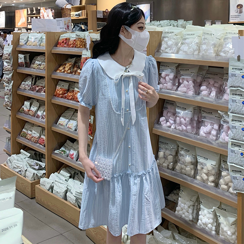 Blue show young shirt doll collar niche dress