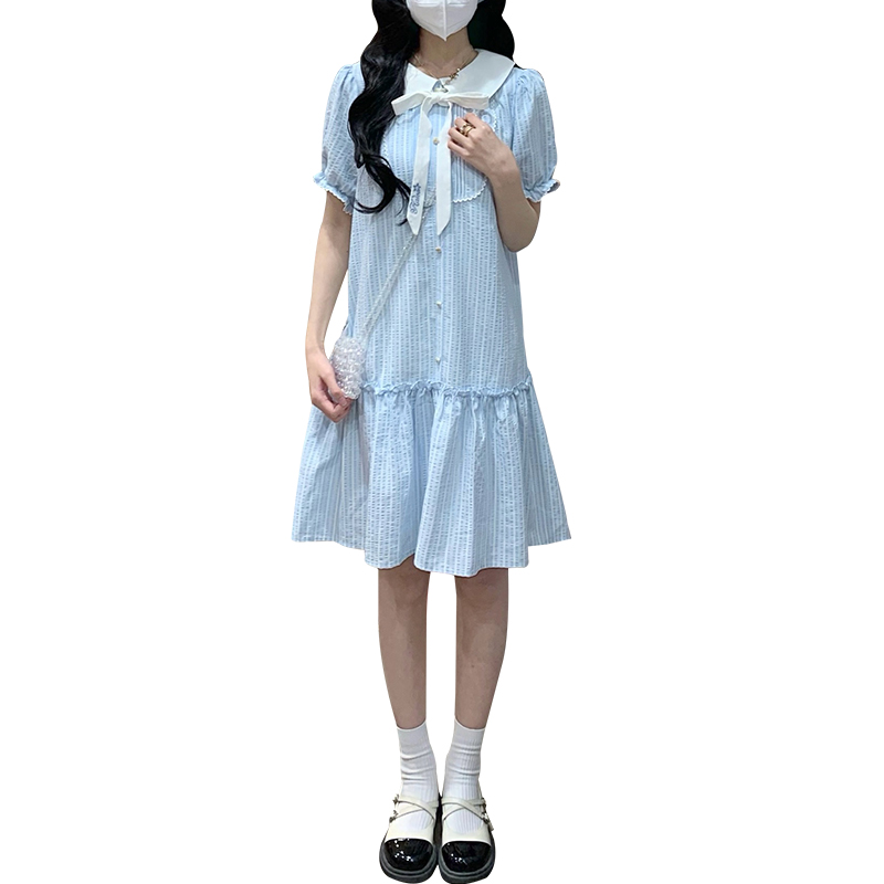 Blue show young shirt doll collar niche dress