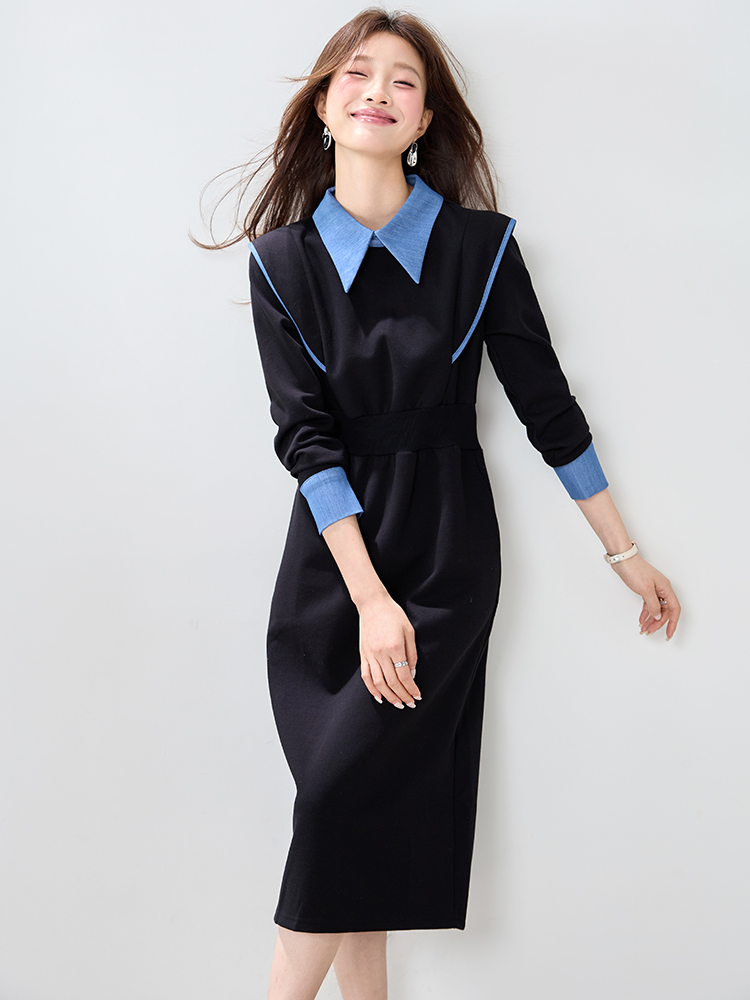 Long sleeve commuting long dress slim dress for women