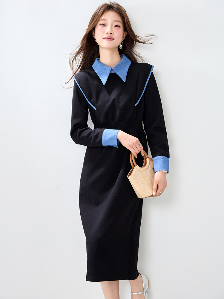 Long sleeve commuting long dress slim dress for women