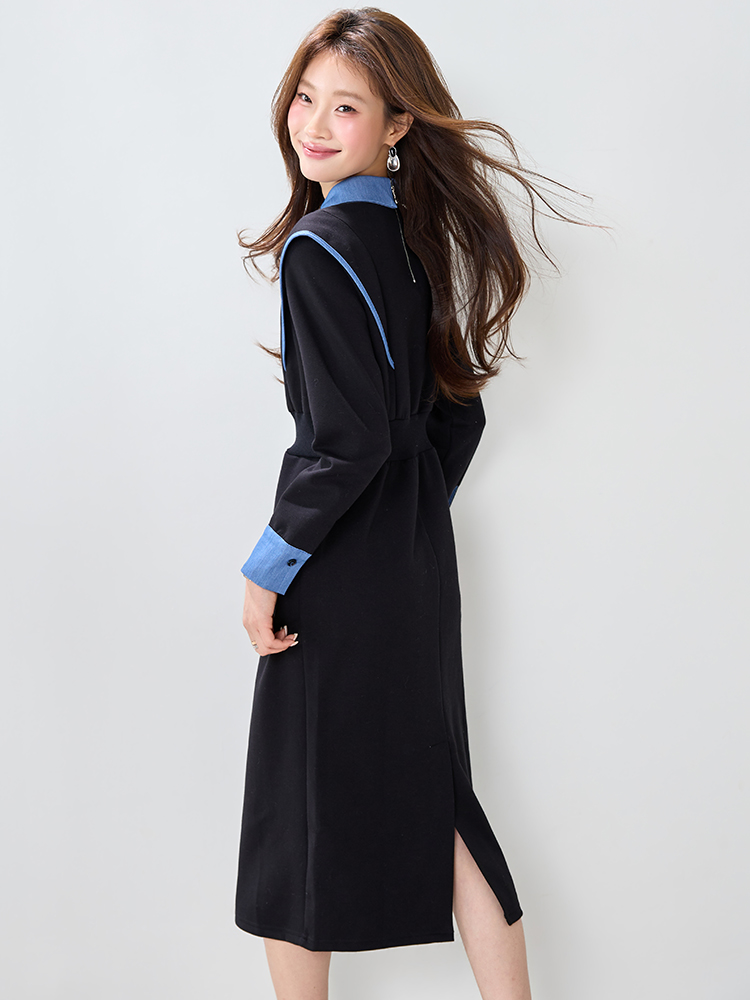 Long sleeve commuting long dress slim dress for women