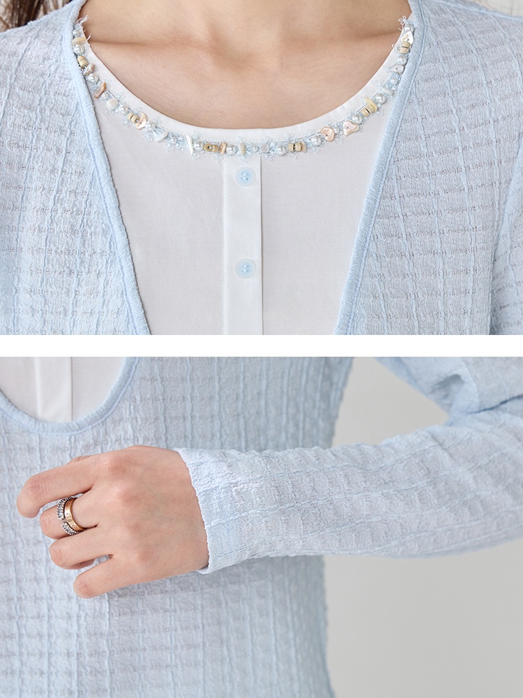 Spring splice tops simple Pseudo-two T-shirt for women