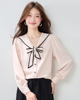 Tender France style shirt navy collar tops for women