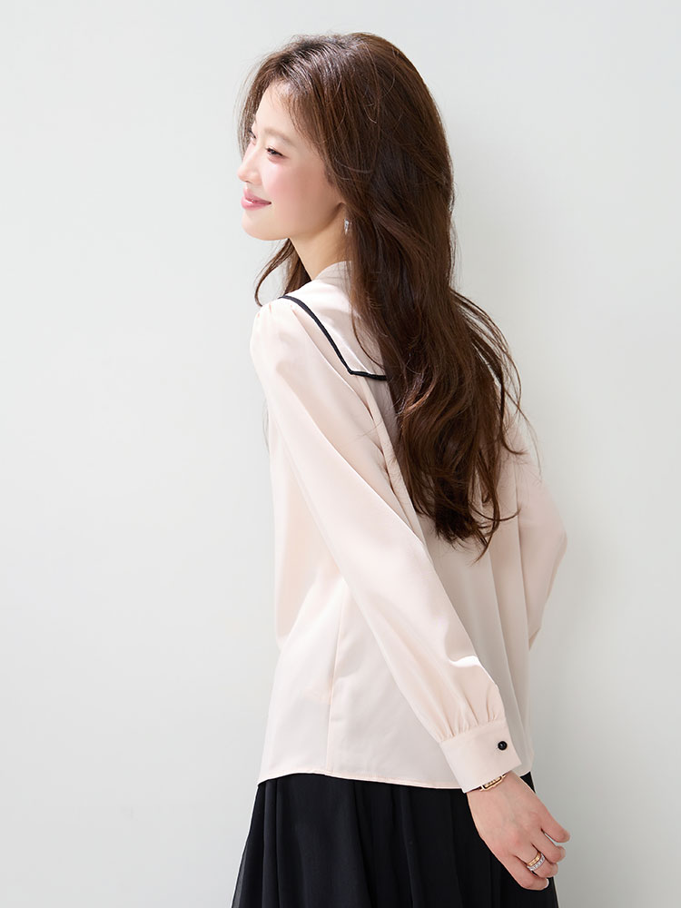 Tender France style shirt navy collar tops for women