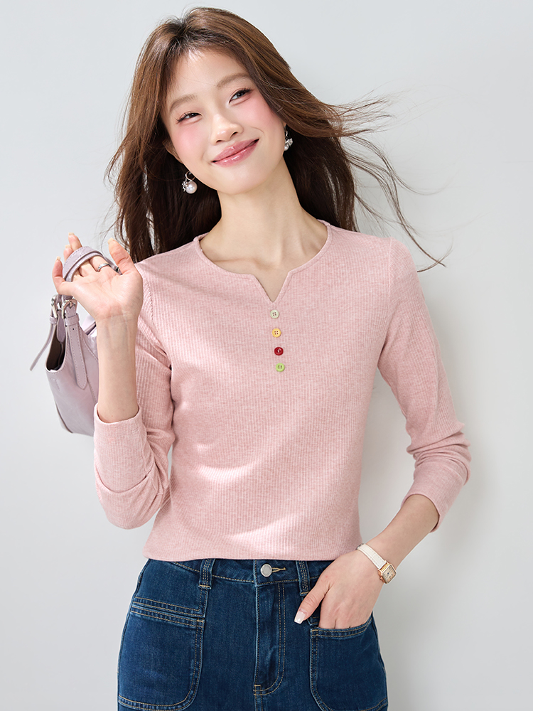 Pink pullover tops spring T-shirt for women