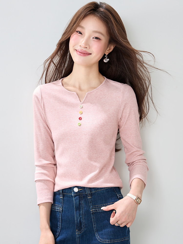 Pink pullover tops spring T-shirt for women