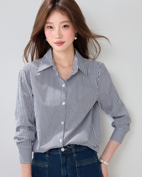 Spring long sleeve tops stripe commuting shirt