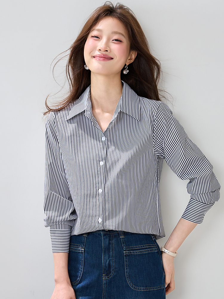 Spring long sleeve tops stripe commuting shirt
