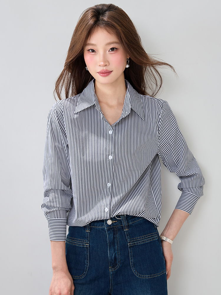 Spring long sleeve tops stripe commuting shirt