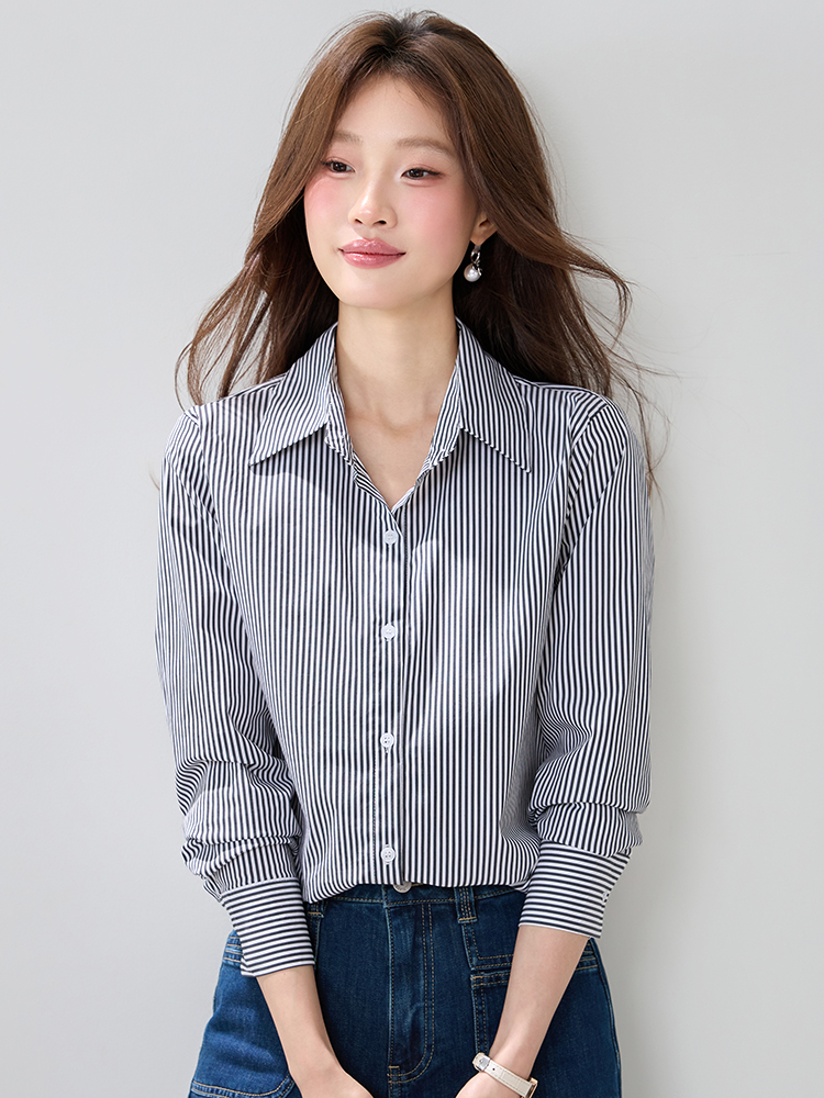 Spring long sleeve tops stripe commuting shirt