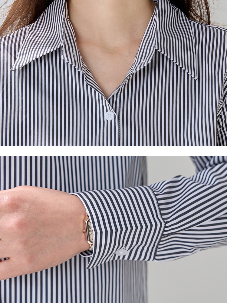 Spring long sleeve tops stripe commuting shirt