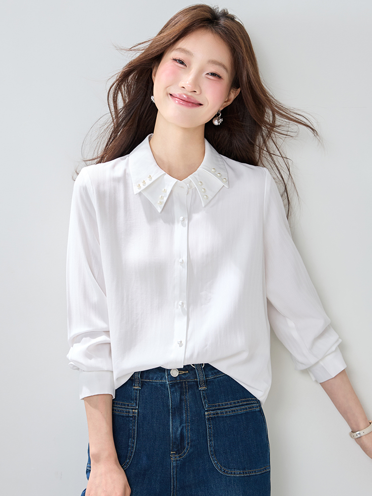 Temperament long sleeve tops white shirt for women