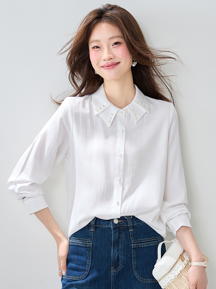 Temperament long sleeve tops white shirt for women