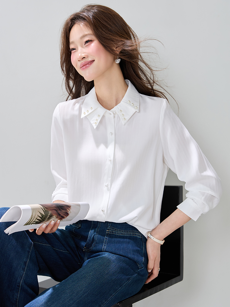 Temperament long sleeve tops white shirt for women