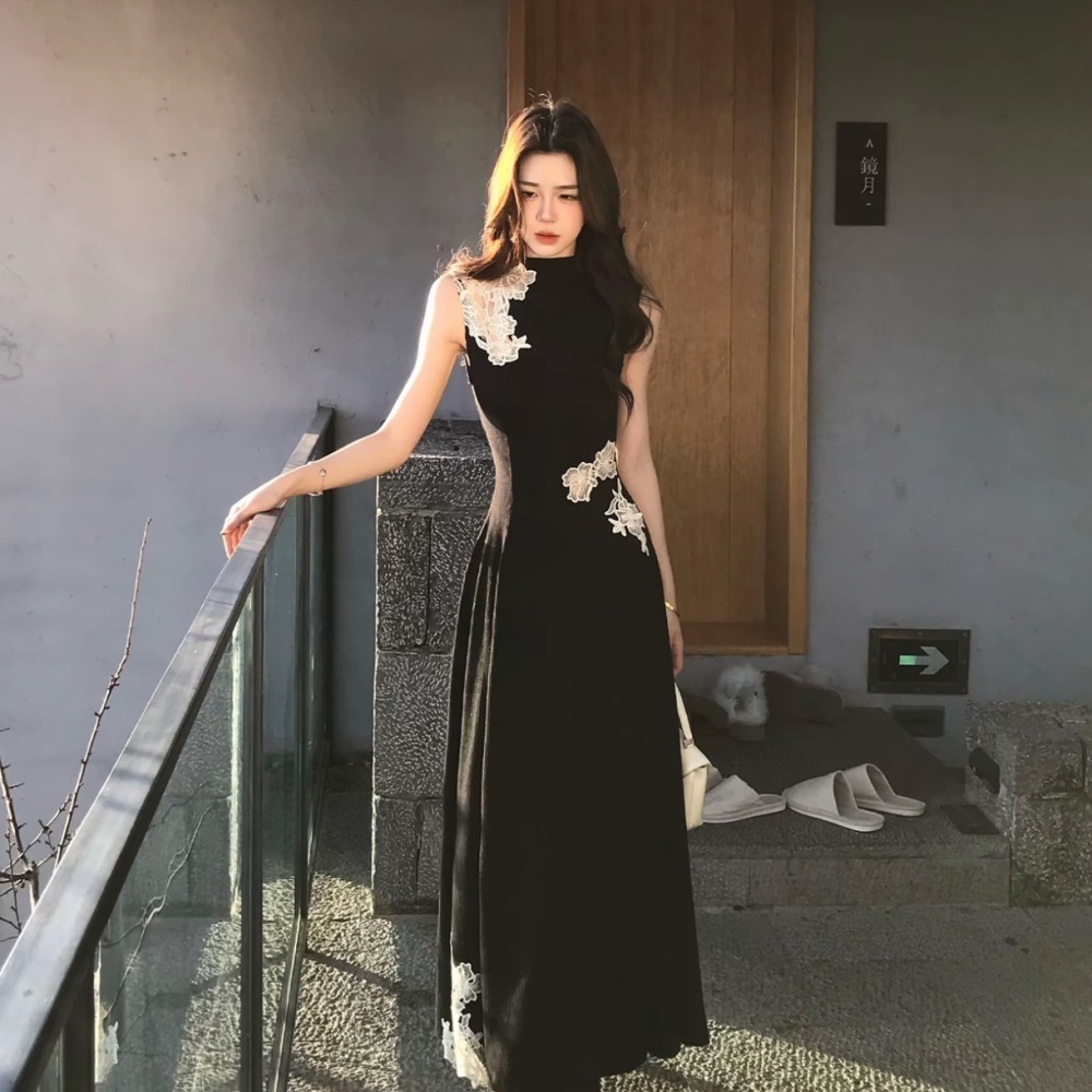 Splice hollow colors spring temperament flowers dress