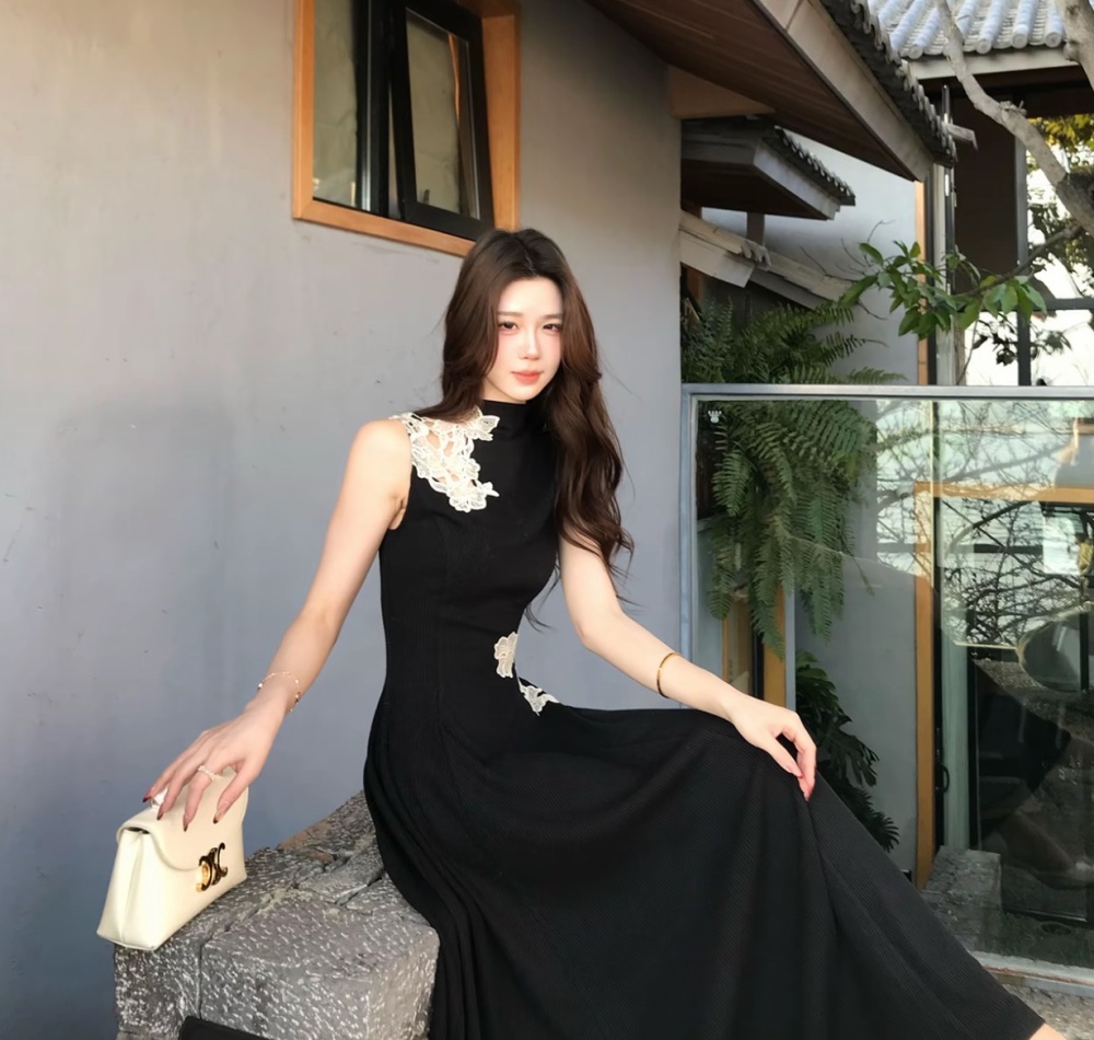 Splice hollow colors spring temperament flowers dress