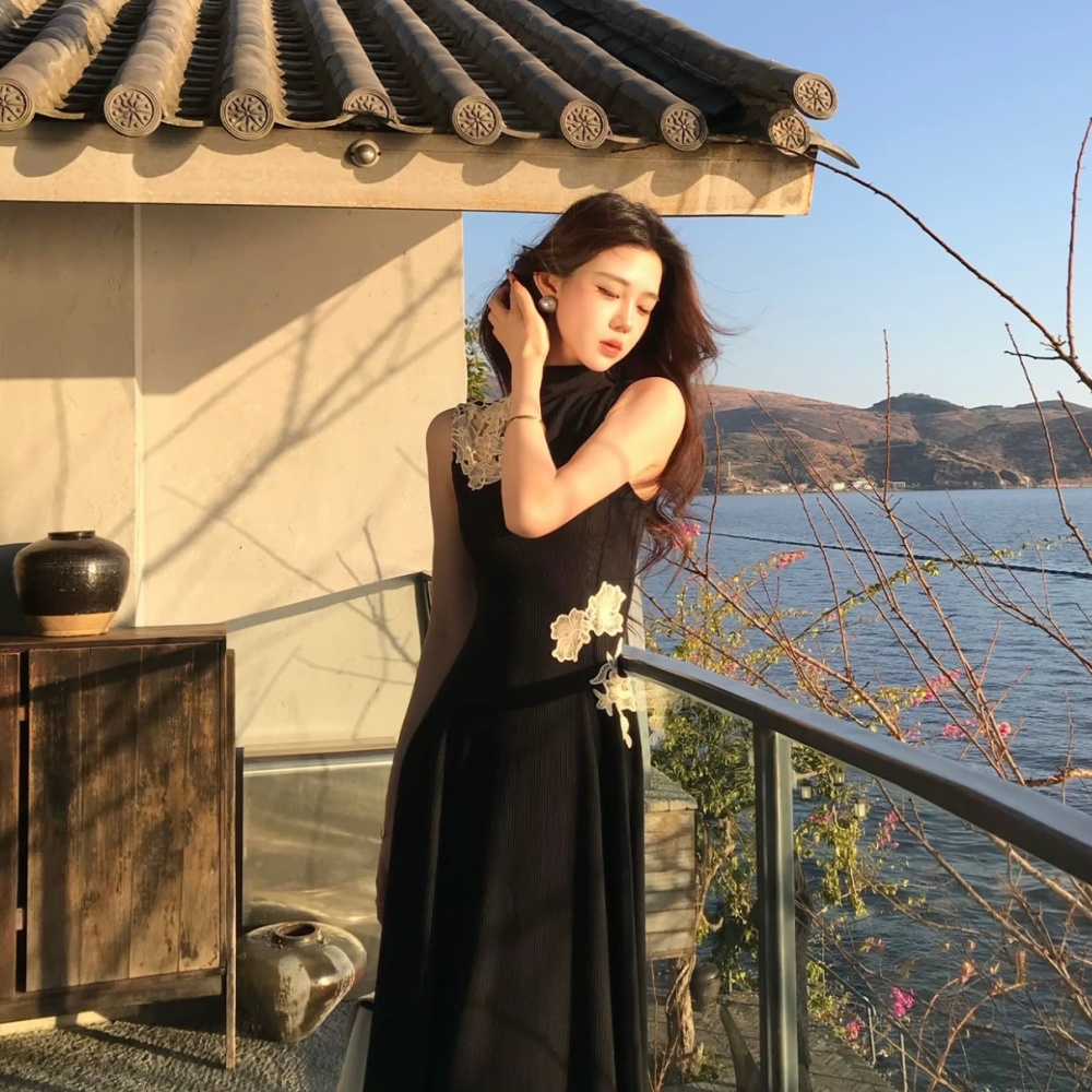 Splice hollow colors spring temperament flowers dress