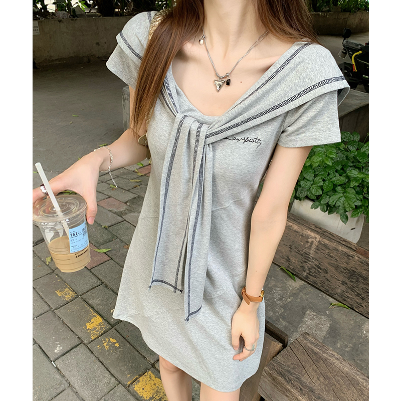 Short sleeve dress A-line shawl 2pcs set