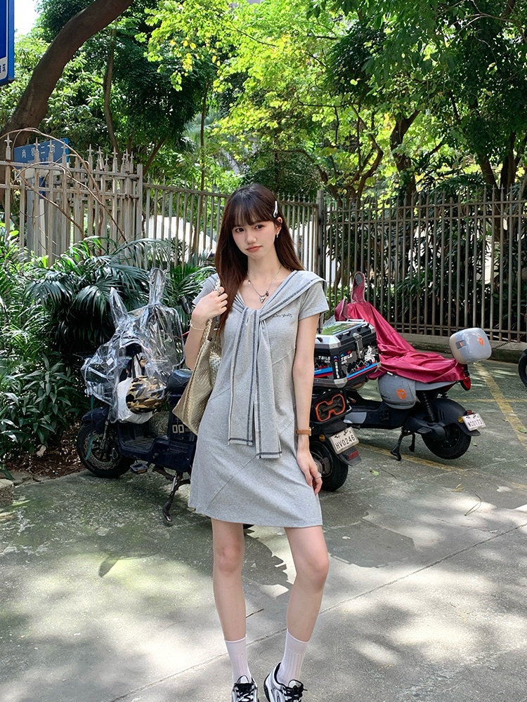 Short sleeve dress A-line shawl 2pcs set