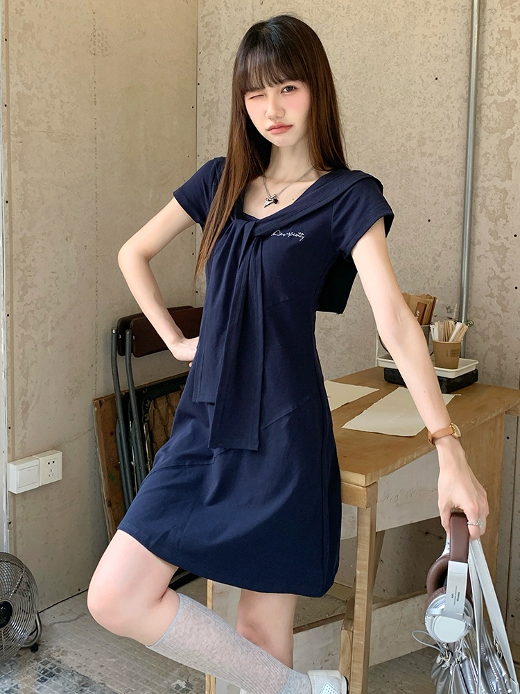 Short sleeve dress A-line shawl 2pcs set