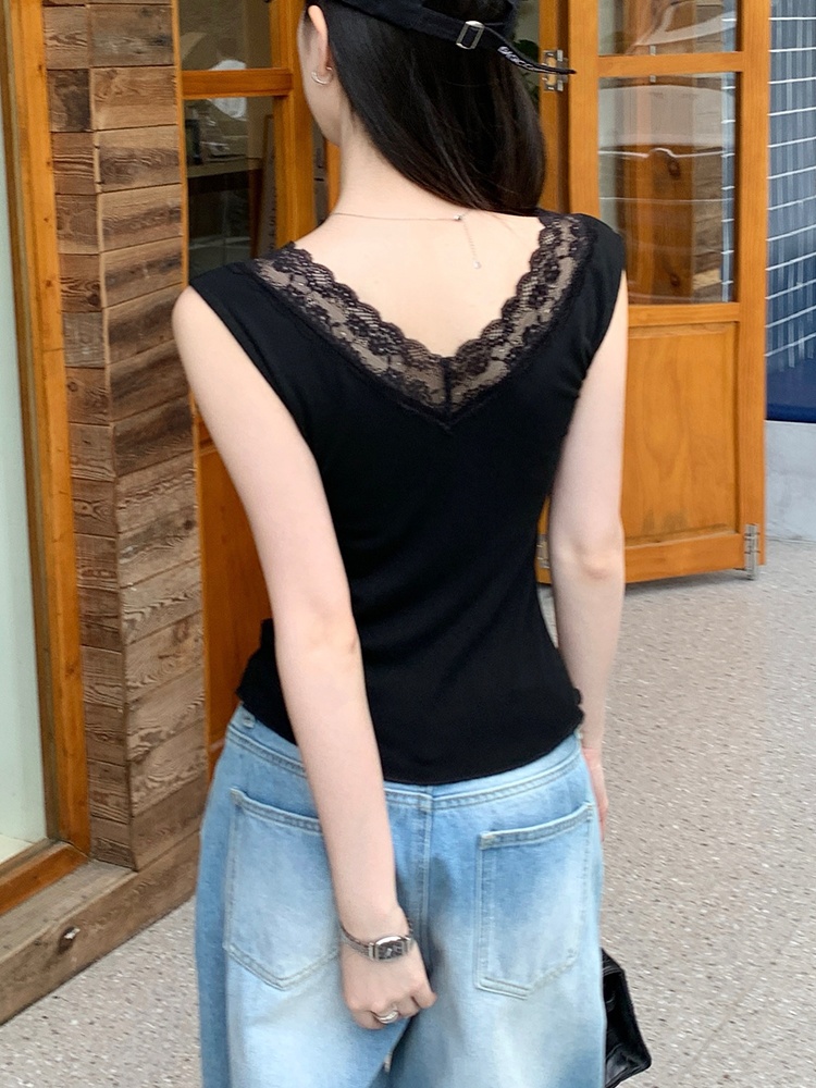 Sling V-neck sleeveless tops lace spring vest for women