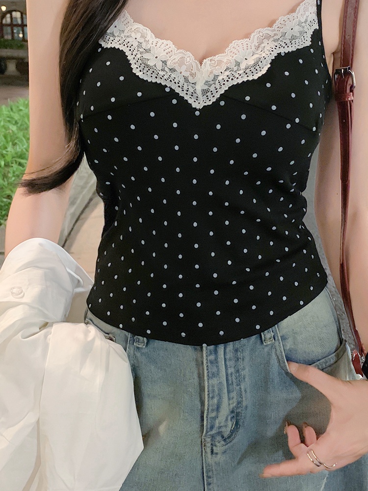Spring spicegirl tops polka dot lace vest for women