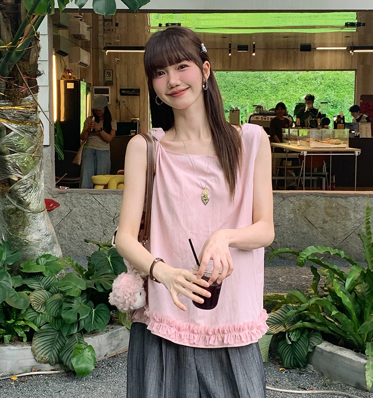 Pink spring shirt sleeveless small shirt for women
