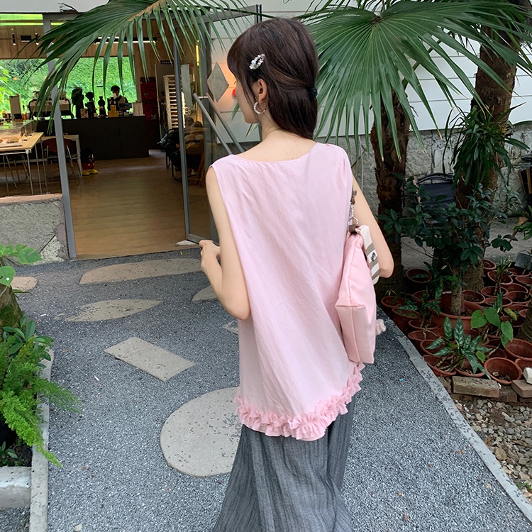 Pink spring shirt sleeveless small shirt for women