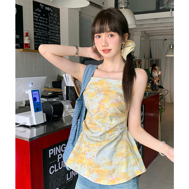 Sling fold tie dye temperament vacation vest for women