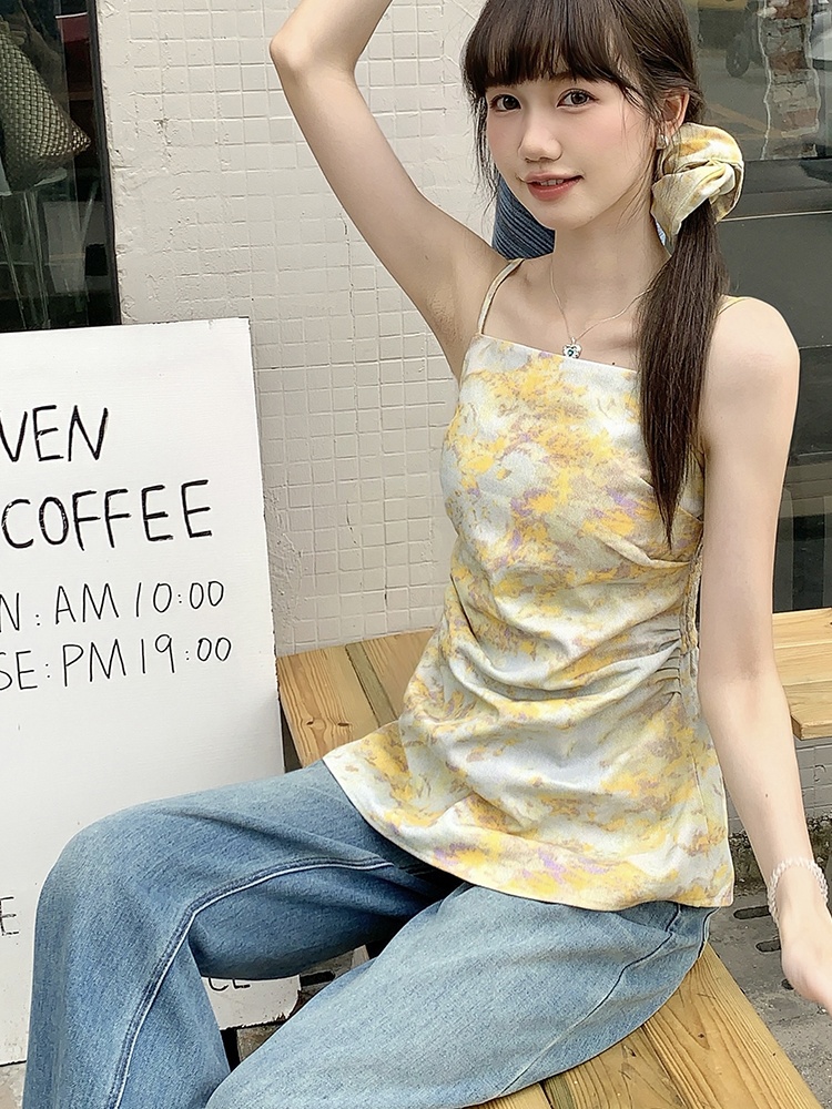 Sling fold tie dye temperament vacation vest for women