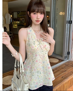 Frenum slim France style sling retro halter floral vest