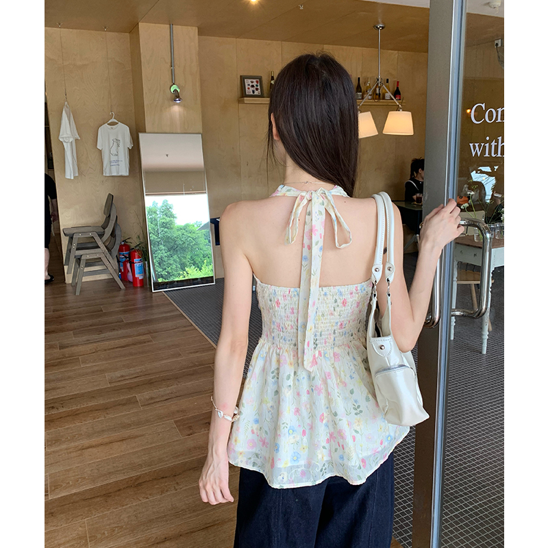 Frenum slim France style sling retro halter floral vest