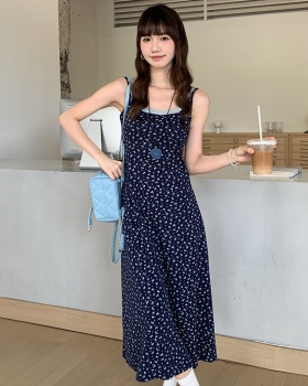 Pinched waist floral dress Pseudo-two long dress for women