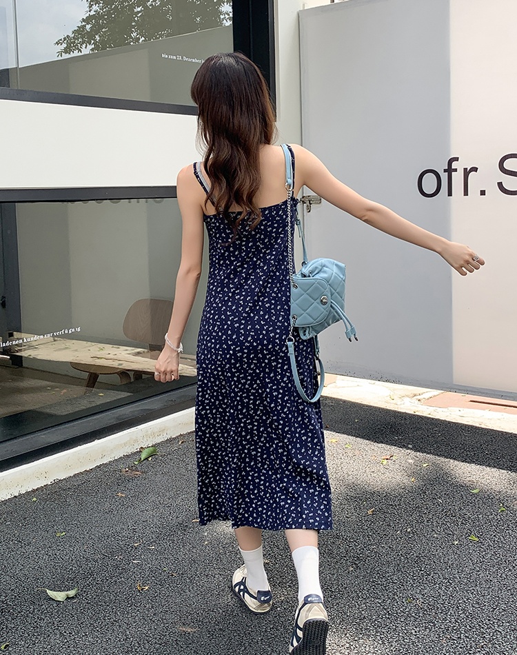 Pinched waist floral dress Pseudo-two long dress for women